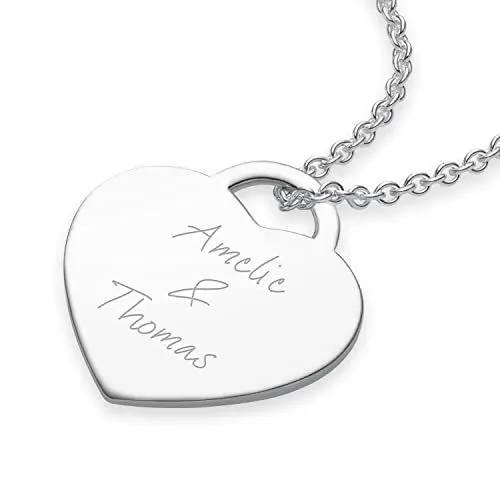 Produktbild: Kette mit Gravur Silber 925 für 2 o. 3 Namenskette Wunsch-Namen Kinder Mütter Freundin Damen Schmuck Name Halskette mit Frauen Liebe personalisierte persönliche individuelle Herz Geschenke