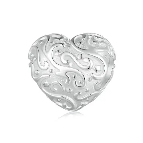 Produktbild: Herzmuster Charm Anhänger für Pandora Armbänder, 925 Sterling Silber Charm bead, Geschenk für Frauen und Mädchen