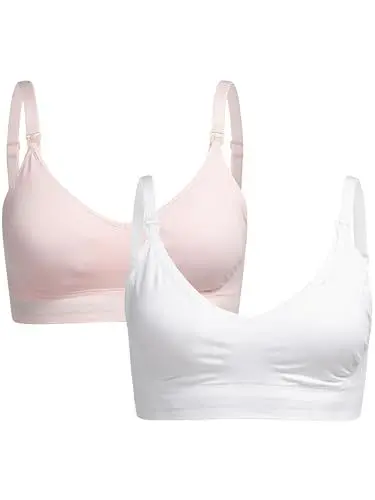 Produktbild: Herzmutter Still BH ohne Bügel - inkl. BH-Verlängerung - herausnehmbare Still-Einlage - Schwangerschaft - gepolstert bügellos - 2er-Set - 5220 (Rosa/Weiß, M-L)