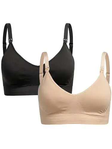 Produktbild: Herzmutter Still BH ohne Bügel - inkl. BH-Verlängerung - herausnehmbare Still-Einlage - Schwangerschaft - gepolstert bügellos - 2er-Set - 5220 (Schwarz/Beige, L-XL)