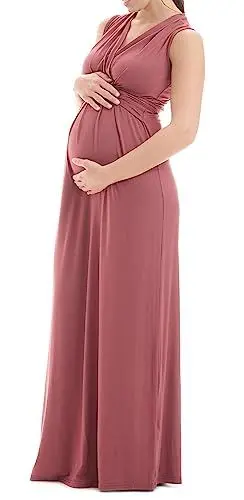 Produktbild: Herzmutter Umstandskleid festlich Sommer - Schwangerschaftskleid-Stillkleid - Lang - Maxikleid für Damen - Wickeloptik - 6900 (XL, Altrosa)