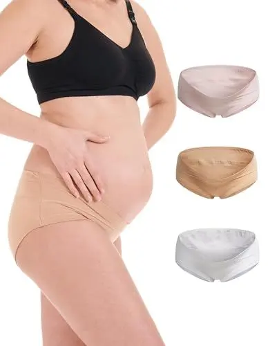 Produktbild: Herzmutter Umstandsslip Baumwolle - kein Einschneiden - OekoTex 100 - doppellagige Verarbeitung - Schwangerschaft Unterwäsche für Damen - 1er & 3er-Set - 5730 (Rosa/Beige/Weiß, XL)
