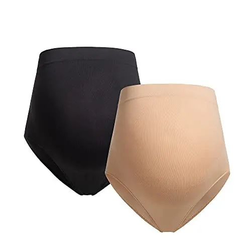 Produktbild: Herzmutter Umstandsslips nahtlos - OekoTex 100-2er & 3er Set - Schwangerschafts Unterhose - Überbauch - Unterwäsche - Seamless-Stützend - 5820 (S-M, Schwarz/Beige)