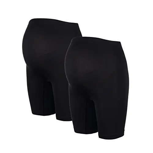 Produktbild: Herzmutter Umstandsslips nahtlos - OekoTex 100 - Langes Bein - Schwangerschafts Unterhose - Überbauch-Shorts-Unterwäsche - Seamless-Stützend - 2er Set - 5520 (S-M, Schwarz, 2X)