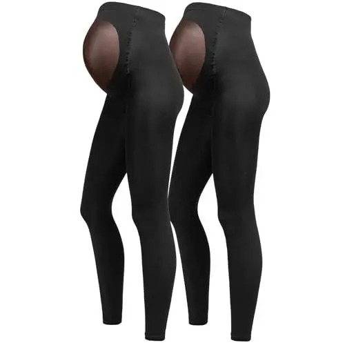 Produktbild: Herzmutter Umstandsstrumpfhose 80DEN ohne Fuß - Blickdicht-Matt - Schwarze Umstandsleggings - 1er & 2er-Set - 1420 (S-M, 2x)