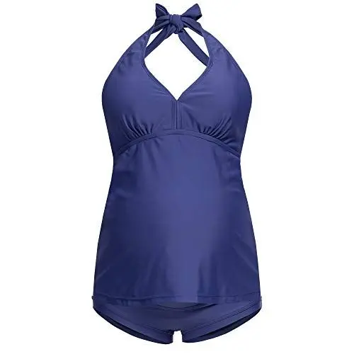 Produktbild: Herzmutter Umstandstankini-Schwangerschaftstankini - Neckholder-Badeanzug für Schwangere - Zweiteiler-Bademode - 7100 (L, Blau)