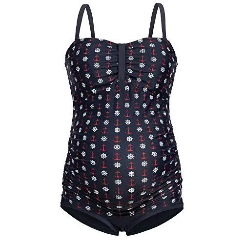 Produktbild: Herzmutter Umstandstankini-Umstandsbadeanzug - Bademode Schwangerschaft - Badeanzug für Schwangere - Unterbauch-Hose - Bandeau-Tankini - 7000 (S, Anker)