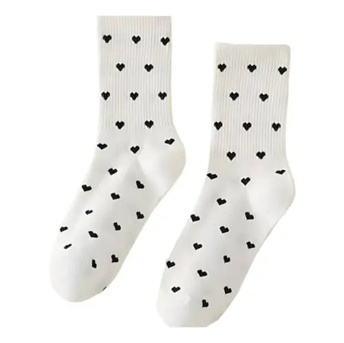 Produktbild: Herzsocken | Weiß mit Schwarzen Herzen | Geschenksocken for Her | Einheitsgröße 36-43