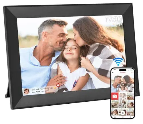 Produktbild: Hesmor 10,1 Zoll Digitaler Bilderrahmen WLAN, 1280x800 HD IPS LCD-Touchscreen Digitale Bilderrahmen, Automatische Rotation, 32GB Speicher, Teilen Sie Fotos sofort über Frameo von überall, Schwarz
