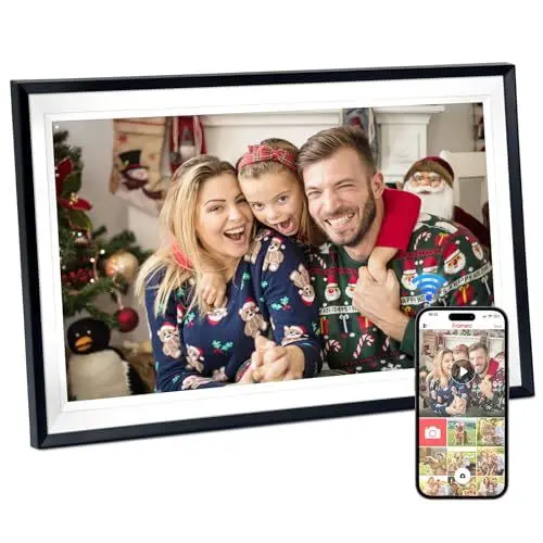 Produktbild: Hesmor 15,6 Zoll Digitaler Bilderrahmen WLAN, Frameo Bilderrahmen 1920x1080 FHD IPS Touchscreen Großer Elektronischer Bilderrahmen, Automatische Rotation 32GB Speicher, Teilen von Fotos, Musik, Videos