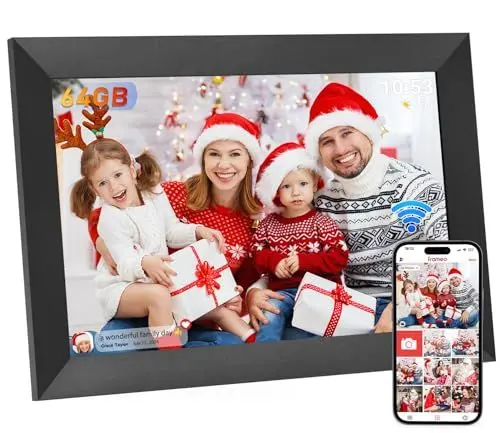 Produktbild: Hesmor 64GB Digitaler Bilderrahmen 10,1 Zoll WLAN, 1280x800 HD IPS LCD-Touchscreen Digitale Bilderrahmen, Automatische Rotation, Teilen Sie Fotos sofort über Frameo von überall, Schwarz