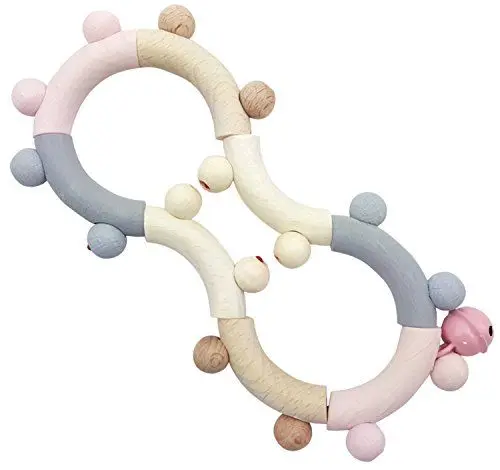 Produktbild: Hess Holzspielzeug 11105 - Motorik-Rassel aus Holz in Form einer Acht, Nature Serie in Rosa, mit beweglichen Teilen, ab 6 Monaten, handgefertigt, für Greifübungen