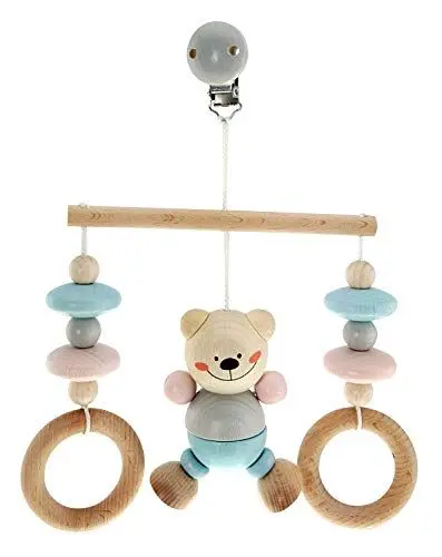 Produktbild: Hess Holzspielzeug 13517 - Minitrapez aus Holz, Serie Bär nature, für Babys, handgefertigt, ca. 17 x 12 x 5,5 cm groß, mit Clip zum Aufhängen