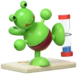 Produktbild: Hess Holzspielzeug 14520 - Zahnputzuhr aus Holz für Kinder, Serie Frosch, inkl. Zahnbürstenhalter und drehbarer Sanduhr, handgefertigt, zur täglichen Nutzung beim Zähneputzen