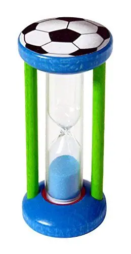 Produktbild: Hess Holzspielzeug 14587 - Zahnputzuhr aus Holz für Kinder, Serie Fußball, für Kinder, inkl. Sanduhr mit farbigem Sand, handgefertigt, zur täglichen Nutzung beim Zähneputzen