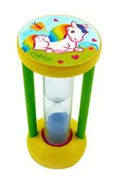 Produktbild: Hess Holzspielzeug 14589 - Zahnputzuhr aus Holz für Kinder, Serie Einhorn, inkl. Sanduhr mit farbigem Sand, handgefertigt, zur täglichen Nutzung beim Zähneputzen