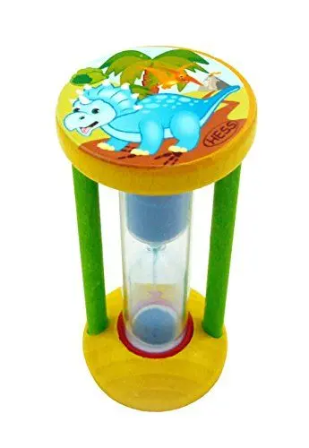 Produktbild: Hess Holzspielzeug 14590 - Zahnputzuhr aus Holz für Kinder, Serie Dinosaurier, inkl. Sanduhr mit farbigem Sand, handgefertigt, zur täglichen Nutzung beim Zähneputzen