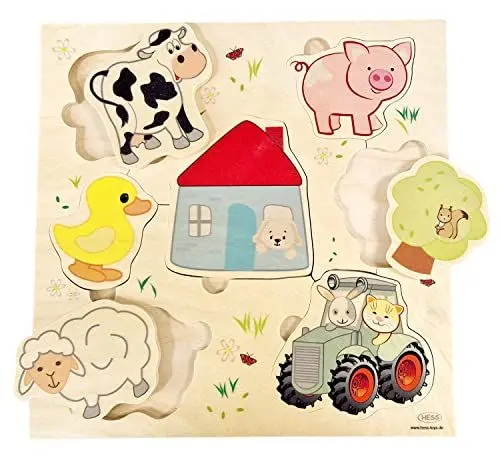 Produktbild: Hess Holzspielzeug 14970 - Puzzle Bauernhof aus Holz, handgefertigt, für Kinder ab 3 Jahren, Größe ca. 26 x 26 x 2 cm, mit Hoftier-Motiven, Farben auf Wasserbasis
