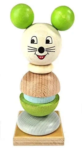 Produktbild: Hess Holzspielzeug 14979 - Stapelspiel aus Holz, Motiv Mäuschen, handgefertigt, für Kinder ab 3 Jahren, Turm mit Ringen und Kugelkopf