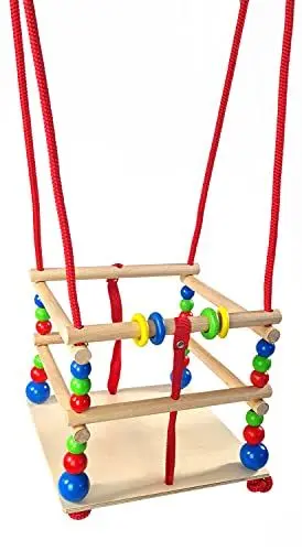Produktbild: Hess Holzspielzeug 20000 - Gitter-Schaukel aus Holz mit Sprossen, bunten Perlen und Ringen, handgefertigt, für Babys ab 12 Monaten, für Garten und Terrasse