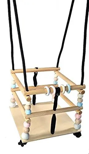 Produktbild: Hess Holzspielzeug 20005 - Gitter-Schaukel aus Holz mit Sprossen, bunten Perlen und Ringen, Nature Serie, für Babys ab 12 Monaten, für Garten und Terrasse