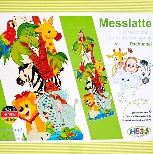 Produktbild: Hess Holzspielzeug 20023 - Mess-Latte aus Holz für Kinder, Serie Dschungel, handgefertigt, klappbar, geeignet für eine Körpergröße von ca. 80 bis 150 cm