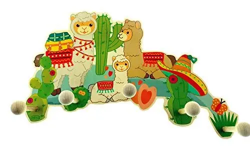 Produktbild: Hess Holzspielzeug 30348 - Garderobe aus Holz, Serie Lama, mit 5 Haken, für Kinder, ca. 35 x 21 x 6,5 cm groß, handgefertigt, als Blickfang in jedem Kinderzimmer und Flur