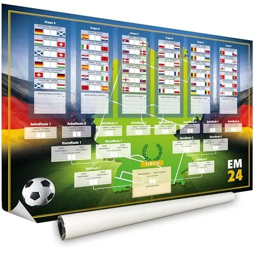 Produktbild: Hetcher Tech DIN A0 Spielplan Poster gerollt Fussball EM 2024 Deutschland - Maxi Planer zum selbst eintragen - XXL Poster 118,9cm x 84,1cm inkl. Tabellen - EM Fanartikel