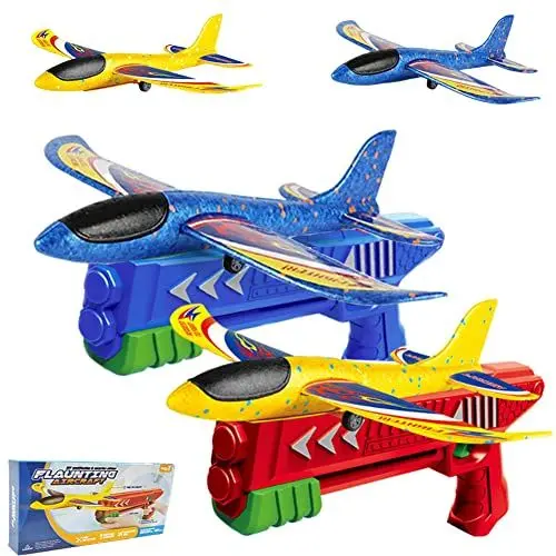 Produktbild: HETITU Flugzeug Spielzeug,2 Stück Styropor mit 2 Stück Katapult Pistole,Segelflugzeug Kinder Outdoor,Wurfgleiter Styroporflieger Katapult Pistole Kinderspielzeug