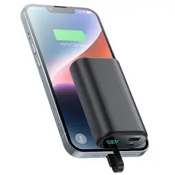 Produktbild: HETP Power Bank für iPhone 10800mAh mit Eingebautem Kabel, PD 3.0A Schnelllade-Powerbank, LCD-Display-Akkupack Externer Akku Kompatibel mit iPhone 14 Pro Max/14/13/13 Pro/12/11/XS/XR/X/8 Plus/SE usw.