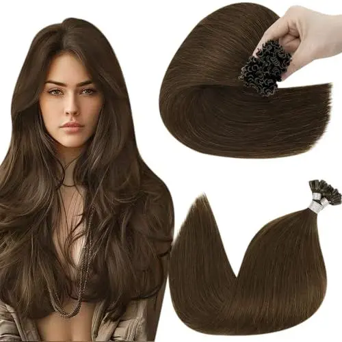 Produktbild: Hetto Extensions Echthaar Bondings Braun Haar Extensions Echthaar Bondings Keratin Haarverlängerung Extensions Echthaar Glatt Dunkelbraun #4 35cm 50g
