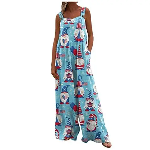 Produktbild: Heute Ausverkauf Lässige Damen Polyester Mit Taschen Blumenprint Jumpsuit Romantische Breit Higwaist Plu Lässige Women Frühlingse Soft Beach Lauschig Hellblau