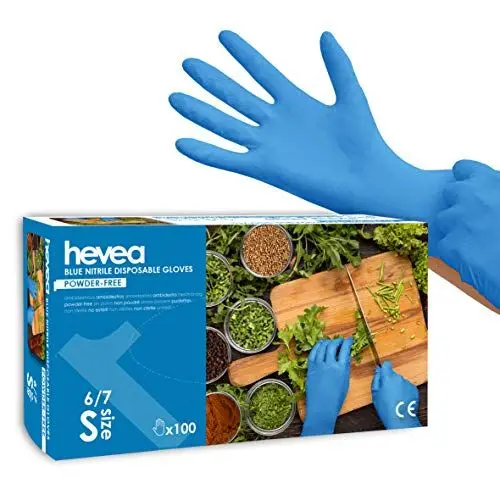 Produktbild: Hevea - Einweghandschuhe aus Nitril. Puder- und latexfrei. Packung aus 5 Kartons mit je 100 Handschuhen. Größe: S (klein). Farbe: Blau