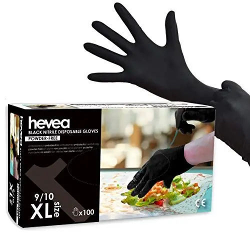 Produktbild: Hevea - Einweghandschuhe aus Nitril. Puder- und latexfrei. Packung aus 5 Kartons mit je 100 Handschuhen. Größe: XL (extragroß). Farbe: Schwarz