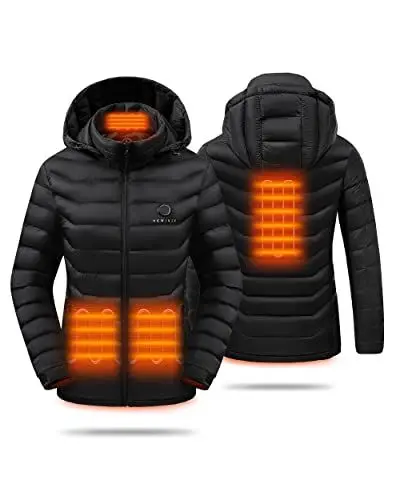 Produktbild: HEWINZE Beheizbare Jacke Damen mit Kapuze,Warme Pufferjacke Damen mit akku 5V 10000mAh,Winterjacke für Outdoor Wandern Jagd Motorrad Camping
