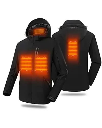 Produktbild: HEWINZE Beheizbare Jacke herren mit kapuze,softshell warme winterjacke herren mit akku 7.4V ，motorrad jacke für Outdoor Wandern Jagd Motorrad Camping