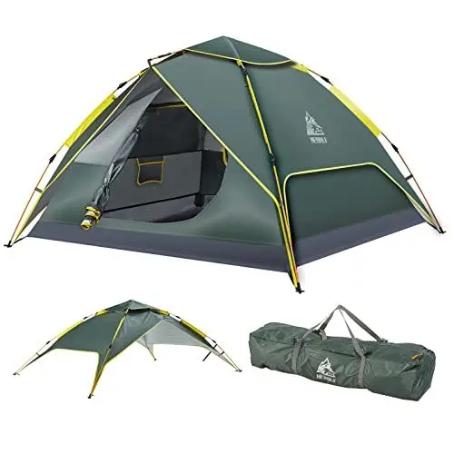 Produktbild: Hewolf Zelt, automatisch, Pop-Up-Zelt, für Camping, 2-3 Personen, wasserdicht, hydraulisch, Familienzelt, Doppelschicht, leicht zu installieren, mit Transporttasche – 230 x 210 x 135 cm XL grün