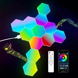 Produktbild: Kimimara Hexagon RGB LED Panel - LED Sechseck Gaming Wandleuchte Smart LED Panel Lichter Musik Sync Licht Panels Modular Lampe Gaming Geschenke für Gamer Room Deko (12 Pack)