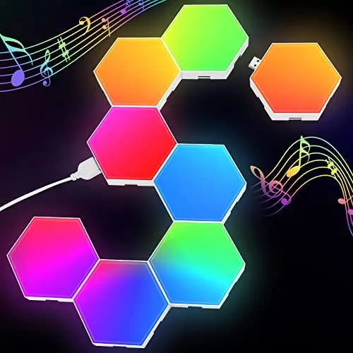 Produktbild: Hexagon LED Panel - RGB Smart Lights Sechseck Wandleuchten Gaming Wand Licht Musik Sync - 8 Pack Lichtpanels Gaming Stimmungslichter Deko