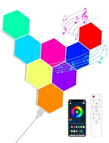 Produktbild: Hexagon LED Panels - 8 Stück Sechseck RGB Smart Wandleuchte Innen Kreative dekorative Hexa LED Light Panels Musik Sync für zimmer & Gaming Deko