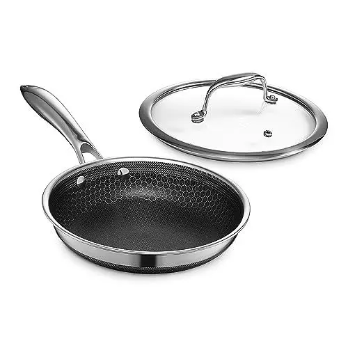 Produktbild: Hexclad Hybrid Non-Stick 8-Zoll-Fry-Pfanne mit temperamentvollem Glasdeckel, Stay-Cool-Griff, Geschirrspüler und Ofen sicher, Induktionsbereit, kompatibel mit allen Kochtern