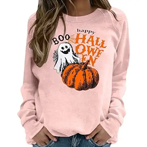 Produktbild: Hexenkessel Halloween Sweater Damens Herbst Sweater Clubbing Tunika Cat Polyester Gummizu Tops Maedchen Horror Crewneck Gemütlich Langarm Rosa