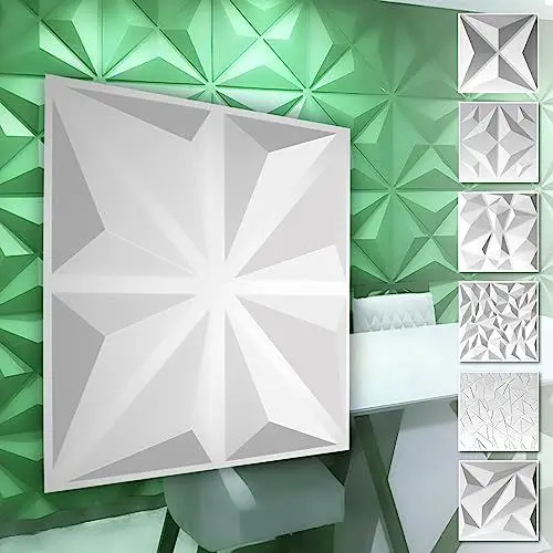 Produktbild: HEXIM 3D Wandpaneele, PVC Kunststoff weiß - Diamond Design Paneele 50x50cm Wandverkleidung (5QM HD017) Wand PVC Wandplatten Innenwand