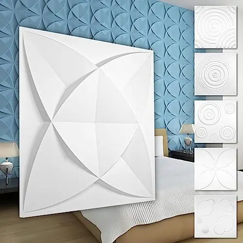 Produktbild: HEXIM 3D Wandpaneele, PVC Kunststoff weiß - Kreis Design Paneele 50x50cm Wandverkleidung (5QM HD112) Feuchtraumpaneele Wand glatt
