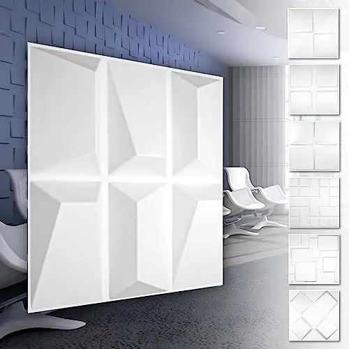 Produktbild: HEXIM 3D Wandpaneele, PVC Kunststoff weiß - Quadrat Design Paneele 50x50cm Wandverkleidung (0.25QM HD090) Vertafelung 3dwandpaneele