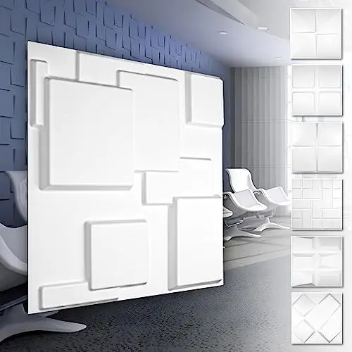 Produktbild: HEXIM 3D Wandpaneele, PVC Kunststoff weiß - Quadrat Design Paneele 50x50cm Wandverkleidung (0.25QM HD095) Wand Decke Gaming Paneele