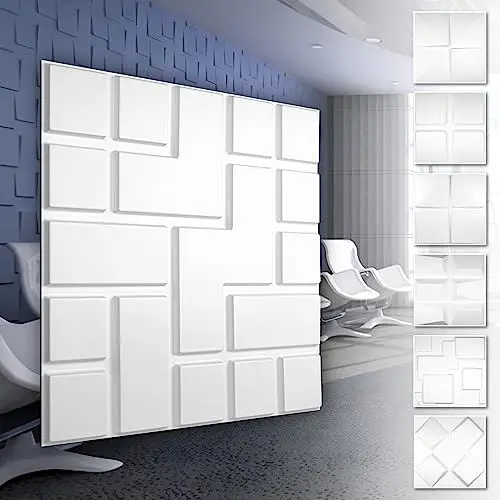 Produktbild: HEXIM 3D Wandpaneele, PVC Kunststoff weiß - Quadrat Design Paneele 50x50cm Wandverkleidung (5QM HD061) Qualität Schlafzimmer Deckenpaneele