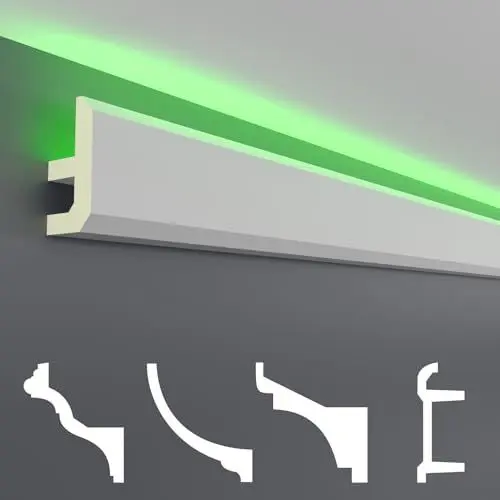 Produktbild: HEXIM LED Stuckleisten Sparpakete - Indirekte Beleuchtung mit Deckenleisten aus PU, leicht & lichtundurchlässig- (10m LED-13) Zierleisten Zubehör Wand