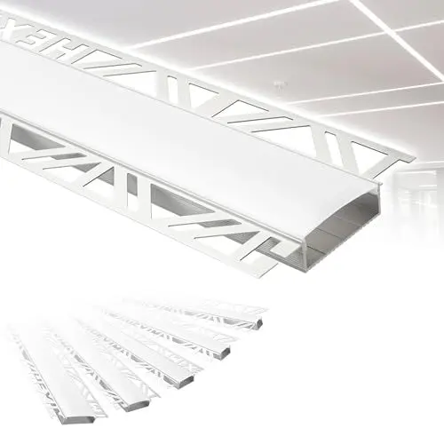 Produktbild: HEXIM LED Trockenbauprofil Alu Unterputzprofil LED Profil (2 Meter / 1 Profil) inkl. Abdeckung opal Trockenbauleiste Einbauprofil Schiene Decke Wand (ALED-4, Leuchtbreite 40mm)