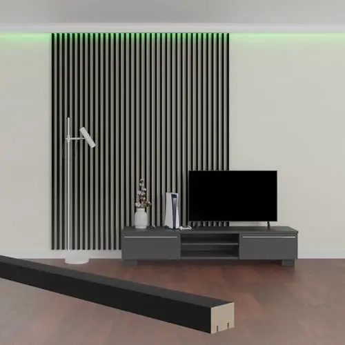 Produktbild: HEXIM Lamellen 2,7 Meter - MDF Holzlamellen in Schwarz - Wandverkleidung Akustik Lamellen Dekor Lamellenverkleidung Lamellenwand Holz Lamelle - Milana Black Edition (4 Stück / 10,8 Meter)